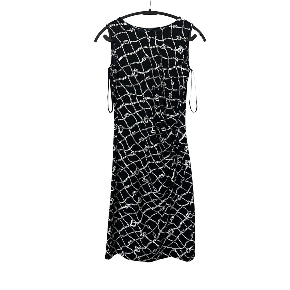 Brooks Brothers Womens Navy Blue White Rope Knot Print Ruched Sheath Dress Small